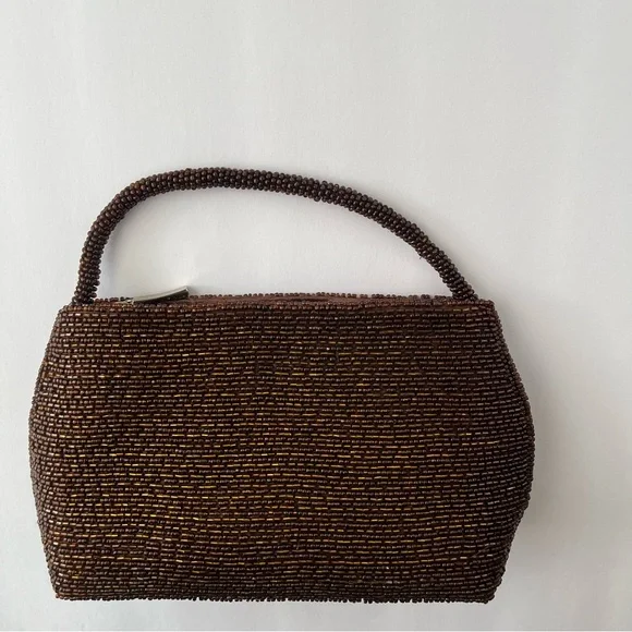 Elegant Brown Beaded Handbag Vintage Bijoux Terner - Picture 1 of 15